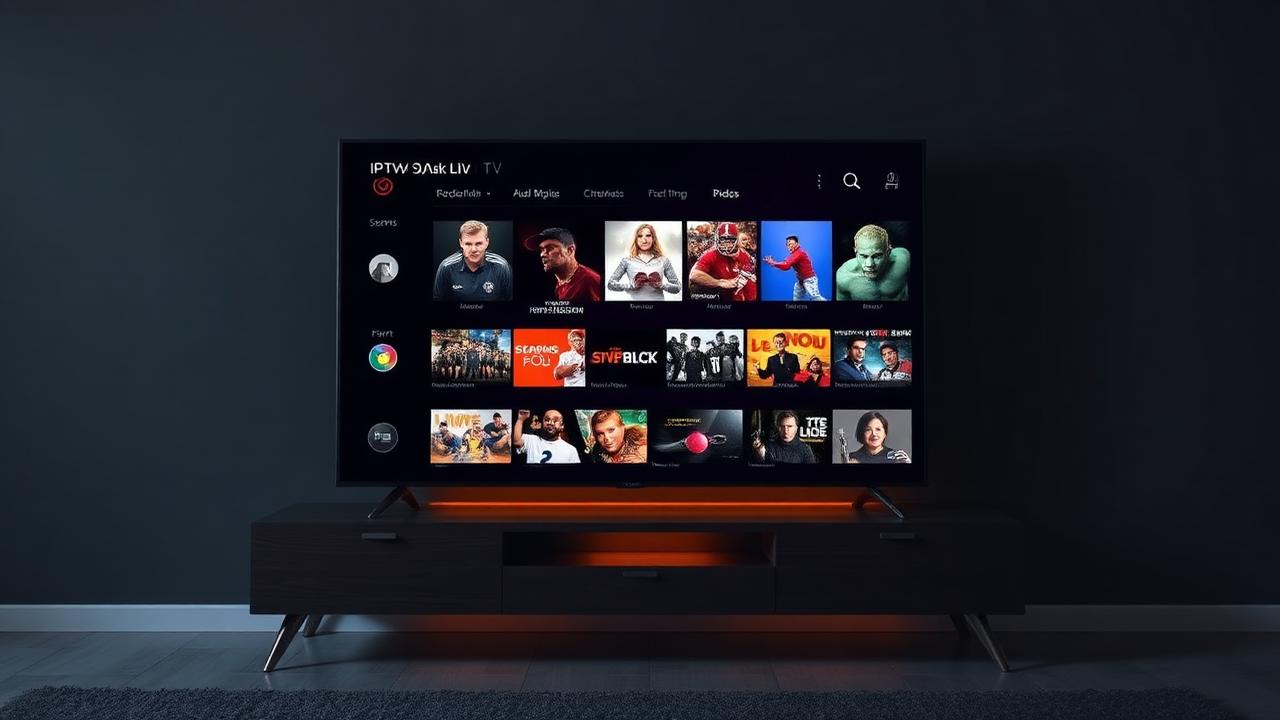 Smart TV exibindo grade de canais IPTV ao vivo