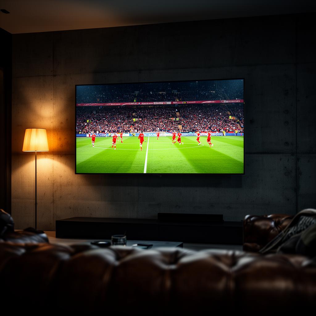 TV exibindo partida de futebol pela Top Play TV
